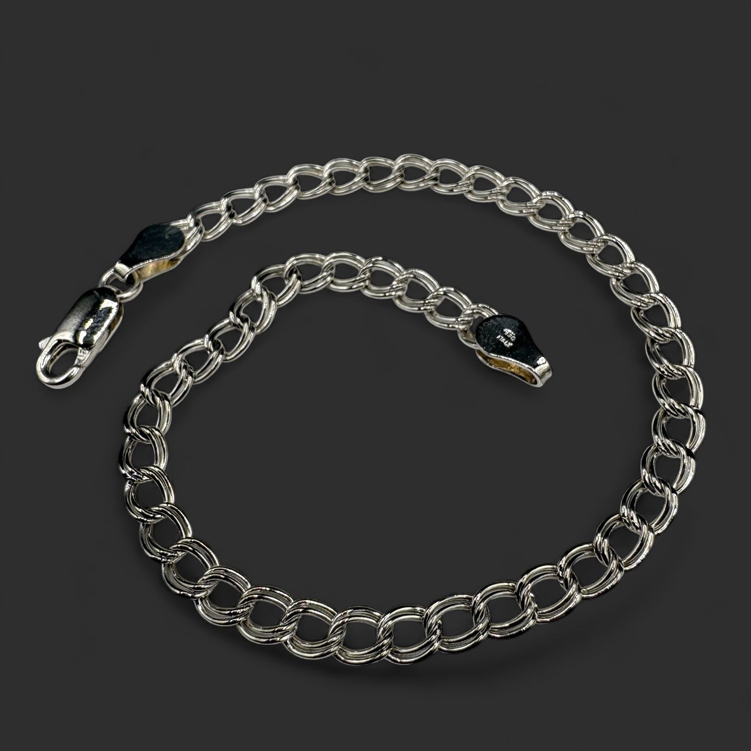 STERLING DOUBLE LINK CHARM BRACELET 8.25"