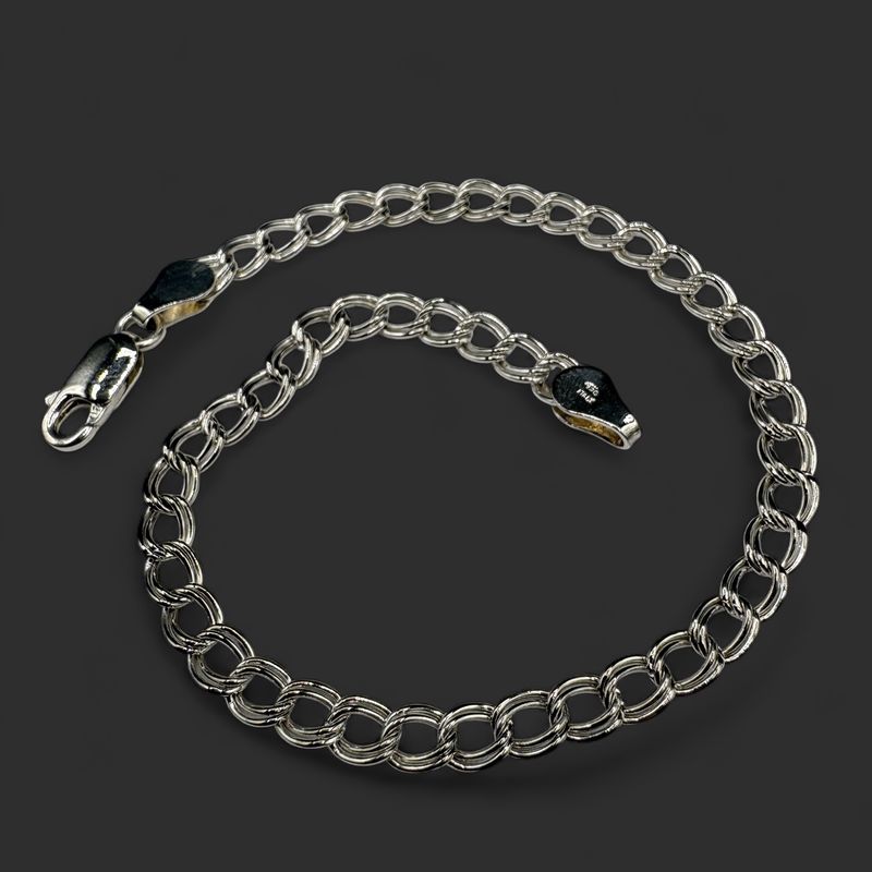 STERLING DOUBLE LINK CHARM BRACELET 8.25"