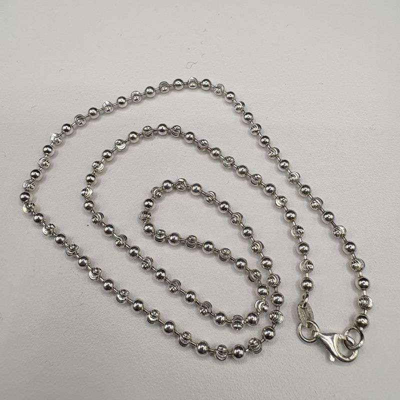 STERLING DIAMOND CUT MOON BEAD NECKLACE 18"