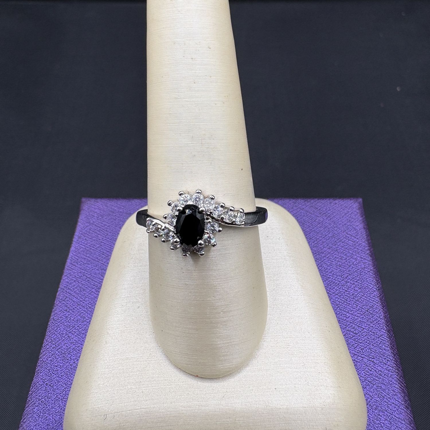 STERLING SILVER CREATED SAPPHIRE &amp; CZ RING SIZE 8