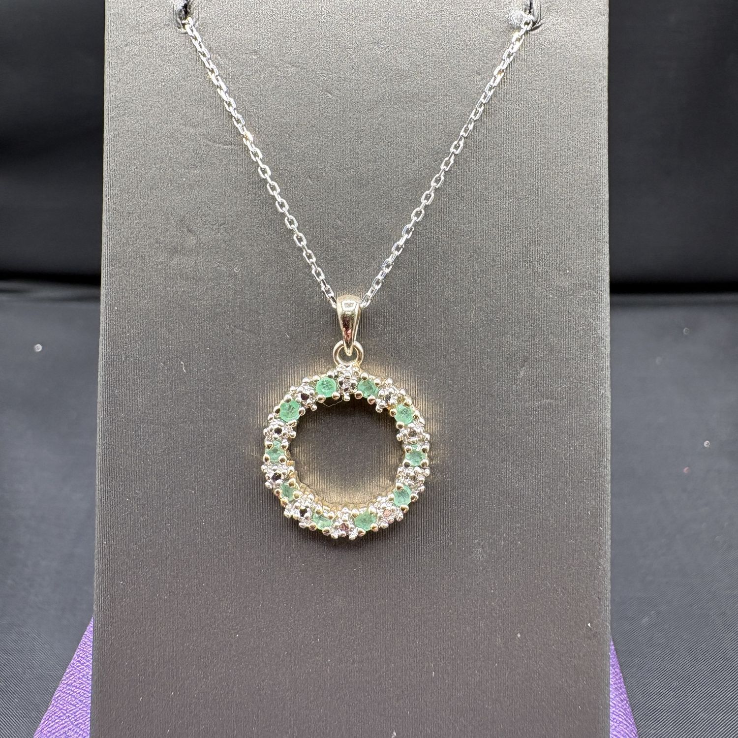 STERLING GOLD PLATED EMERALD &amp; DIAMOND PENDANT WITH 18" CHAIN