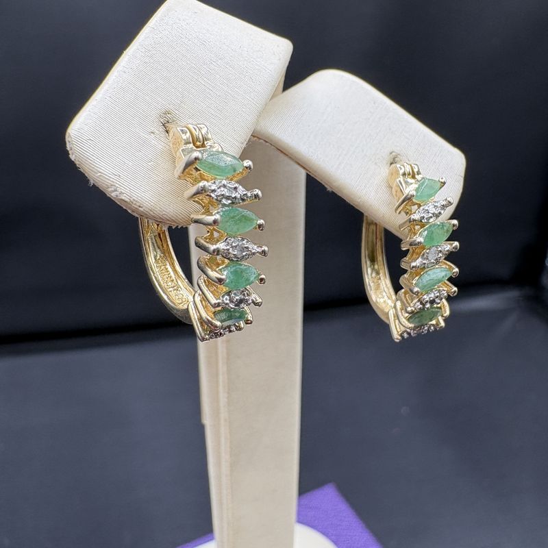 STERLING GOLD PLATED EMERALD &amp; DIAMOND EARRING