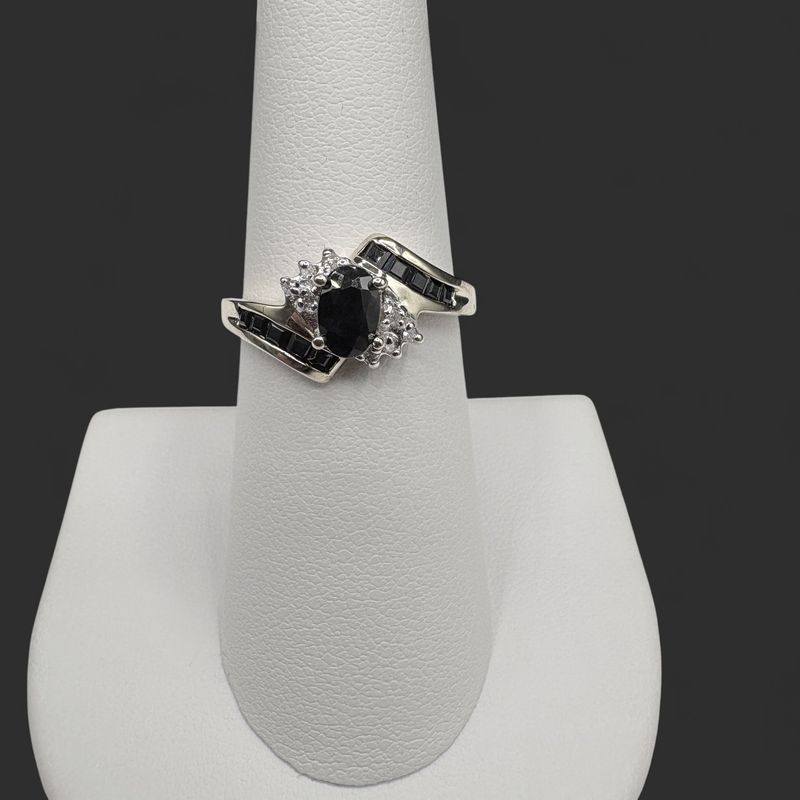 10K OVAL SAPPHIRE &amp; DIAMOND BYPASS RING SIZE 7