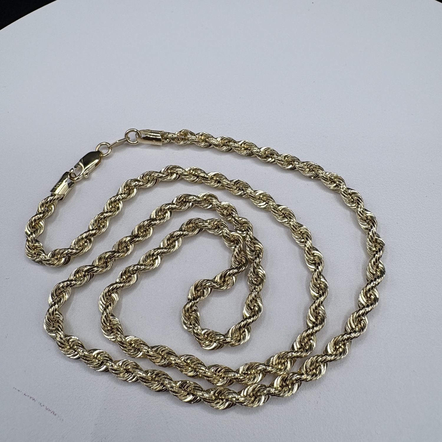 14K HOLLOW DIAMOND CUT ROPE CHAIN 22"