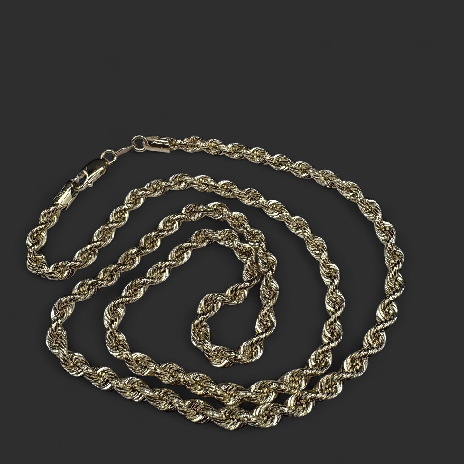14K HOLLOW DIAMOND CUT ROPE CHAIN 22"