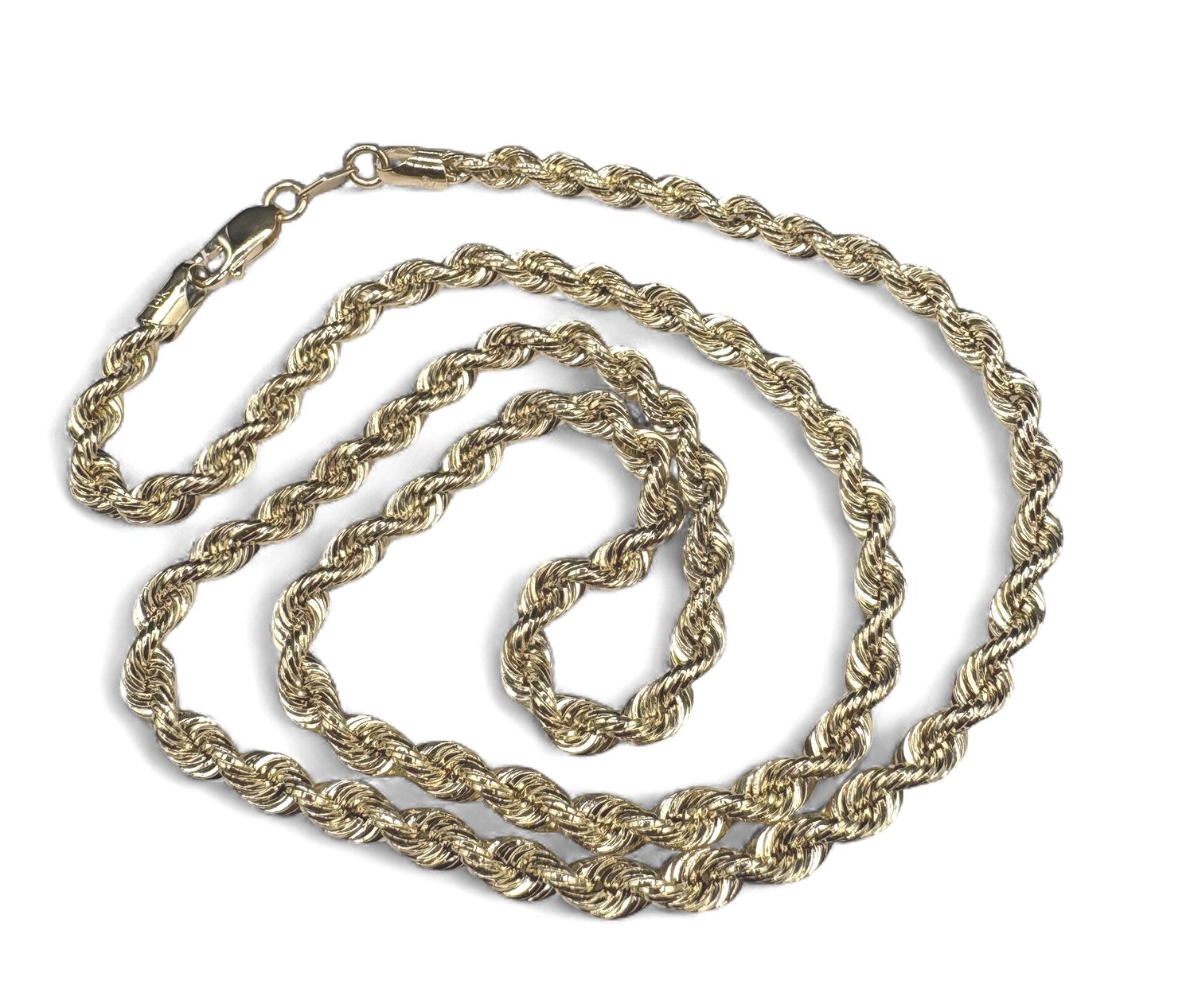 14K HOLLOW DIAMOND CUT ROPE CHAIN 22"