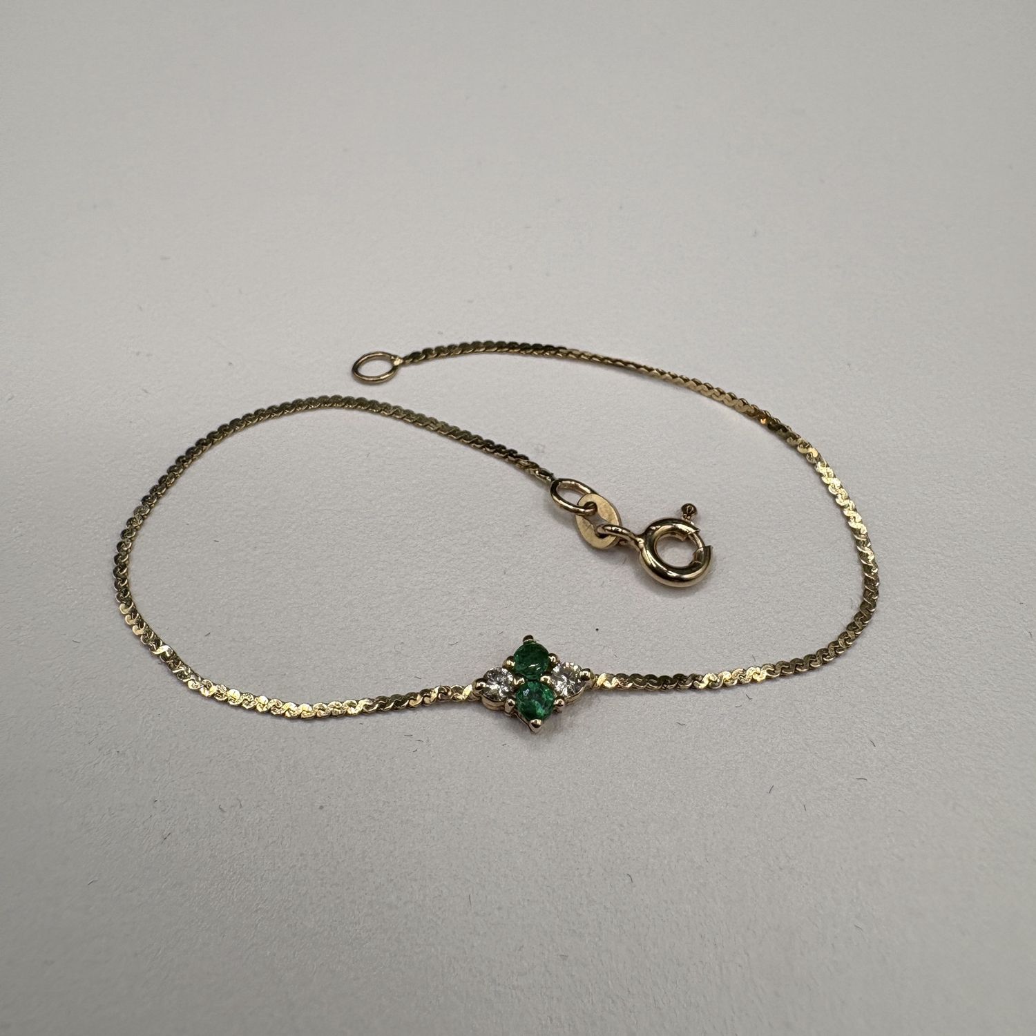 14K EMERALD &amp; DIAMOND BRACELET 6.5"