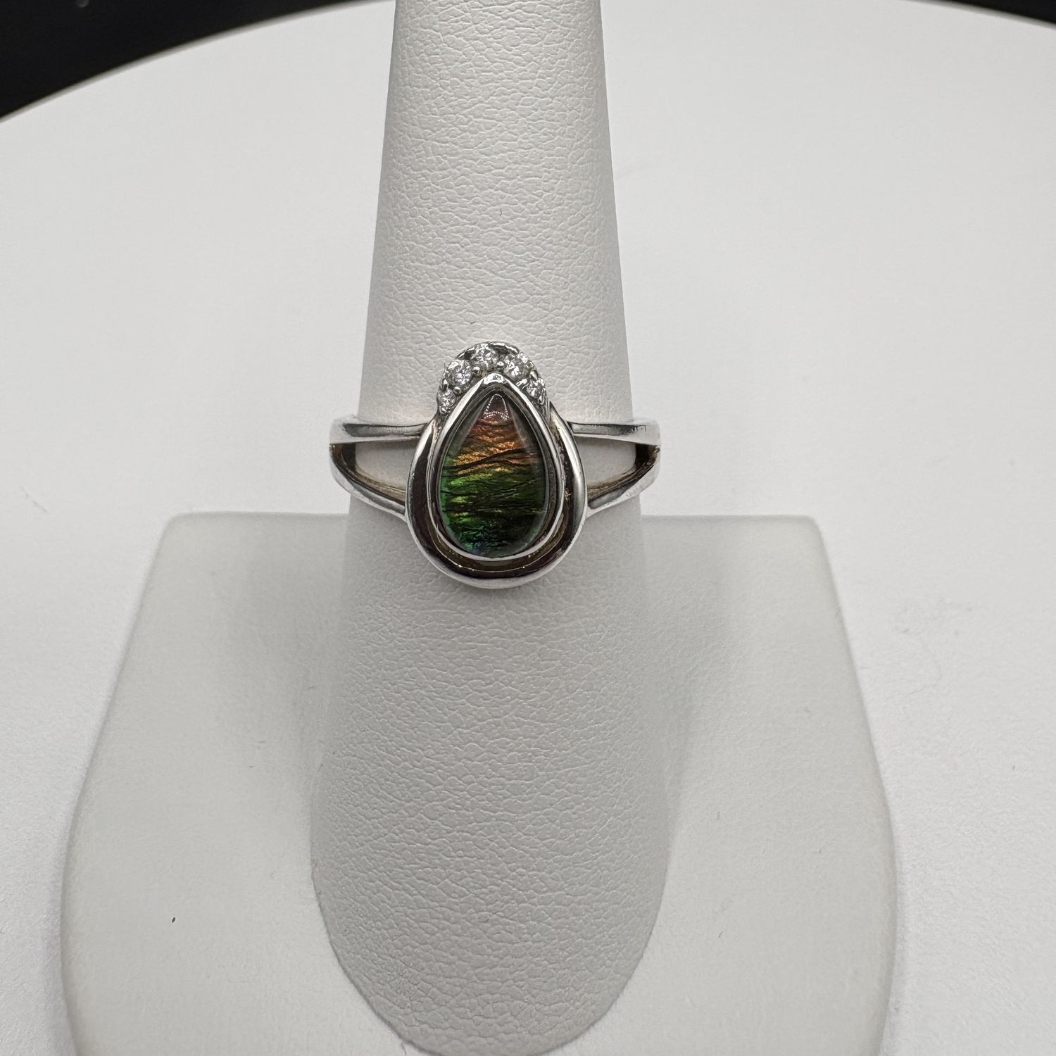 STERLING AMMOLITE &amp; DIAMOND RING SIZE 7.25