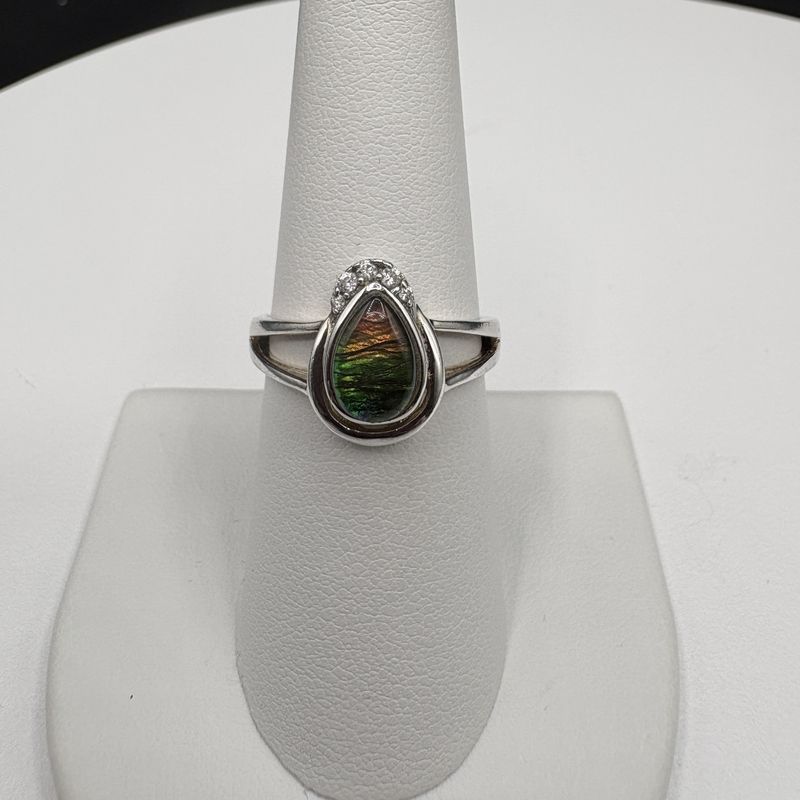 STERLING AMMOLITE &amp; DIAMOND RING SIZE 7.25