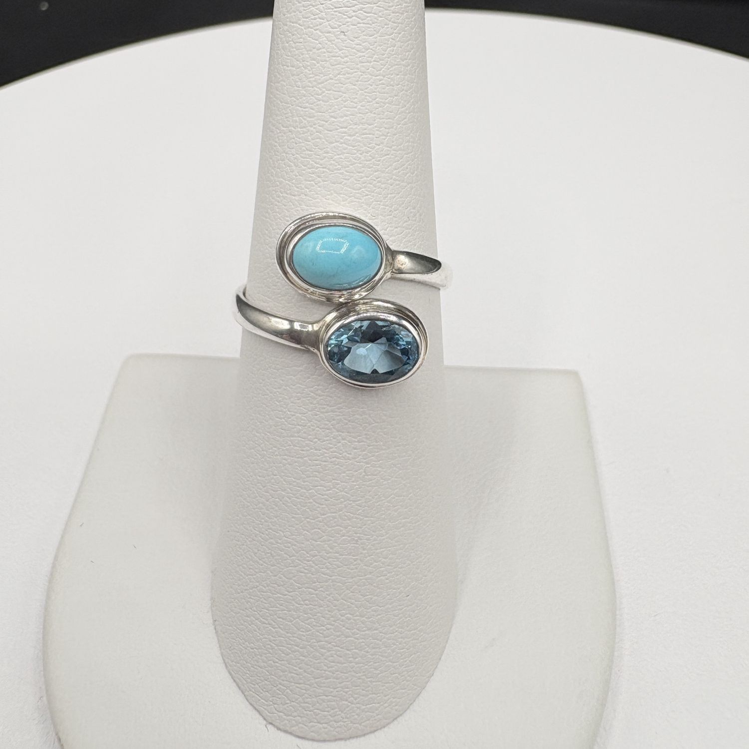 STERLING TURQUOISE &amp; BLUE TOPAZ BYPASS RING SIZE 7
