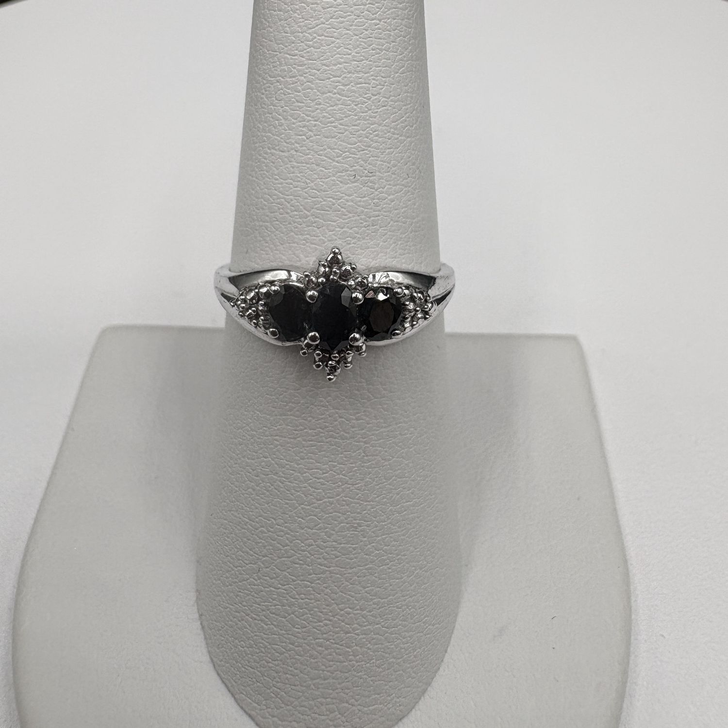 STERLING SAPPHIRE &amp; DIAMOND RING SIZE 7