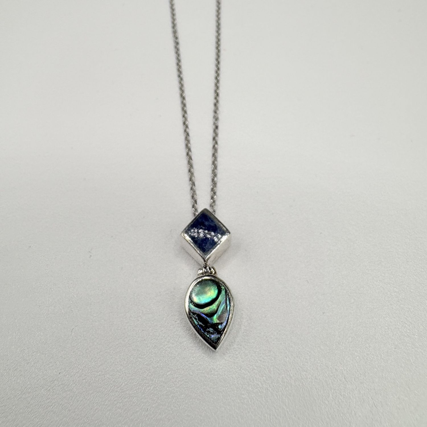 STERLING ABALONE &amp; LAPIS PENDANT WITH 20" CHAIN