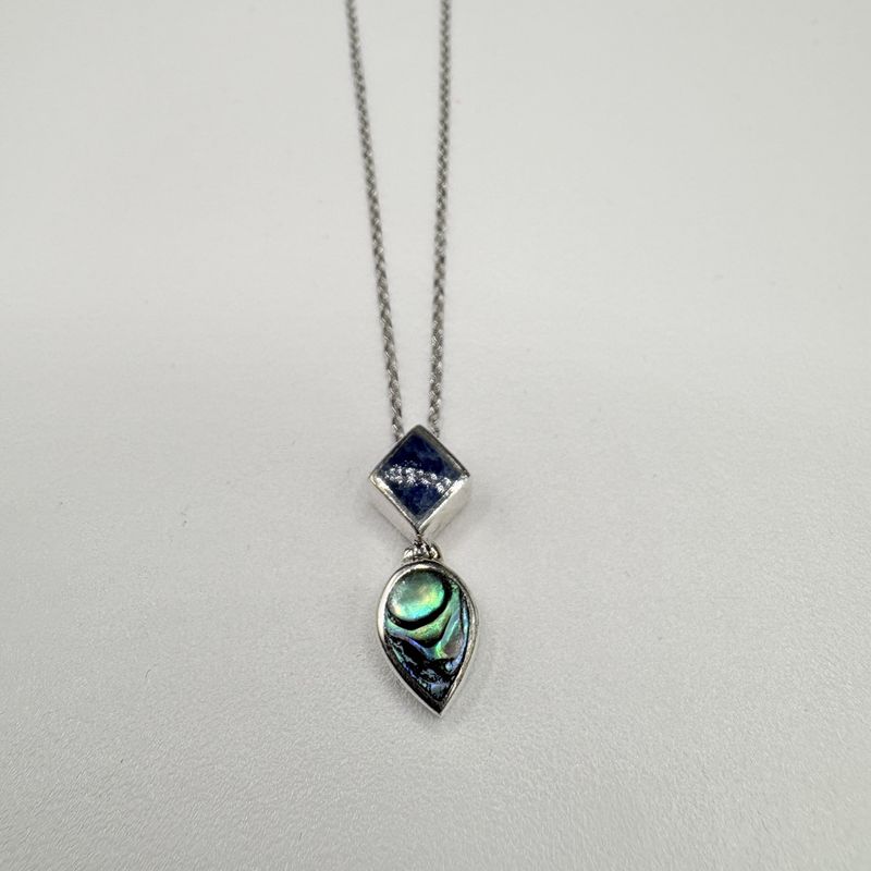 STERLING ABALONE &amp; LAPIS PENDANT WITH 20" CHAIN