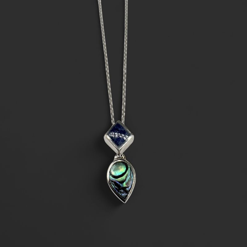 STERLING ABALONE &amp; LAPIS PENDANT WITH 20" CHAIN