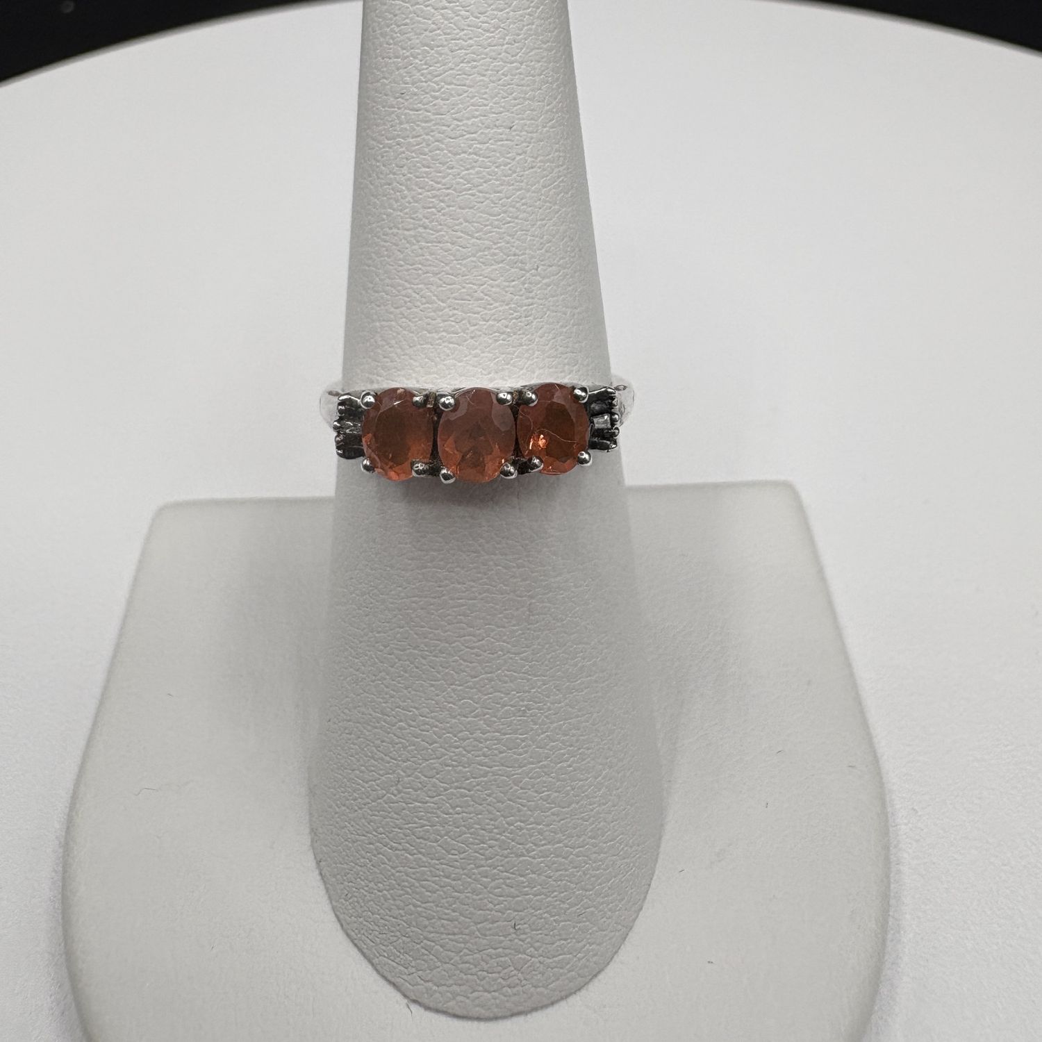 STERLING FIRE OPAL &amp;  DIAMOND RING SIZE 7