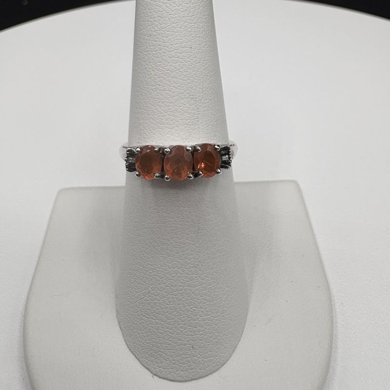 STERLING FIRE OPAL &amp;  DIAMOND RING SIZE 7