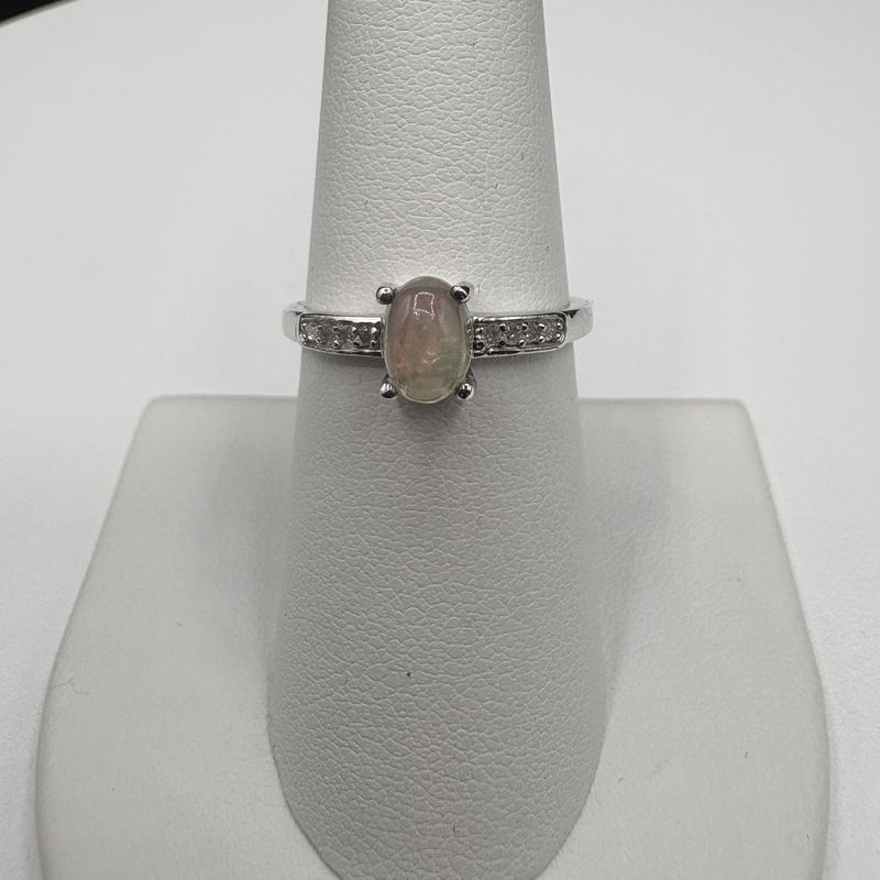 STERLING OPAL &amp; DIAMOND RING SIZE 7