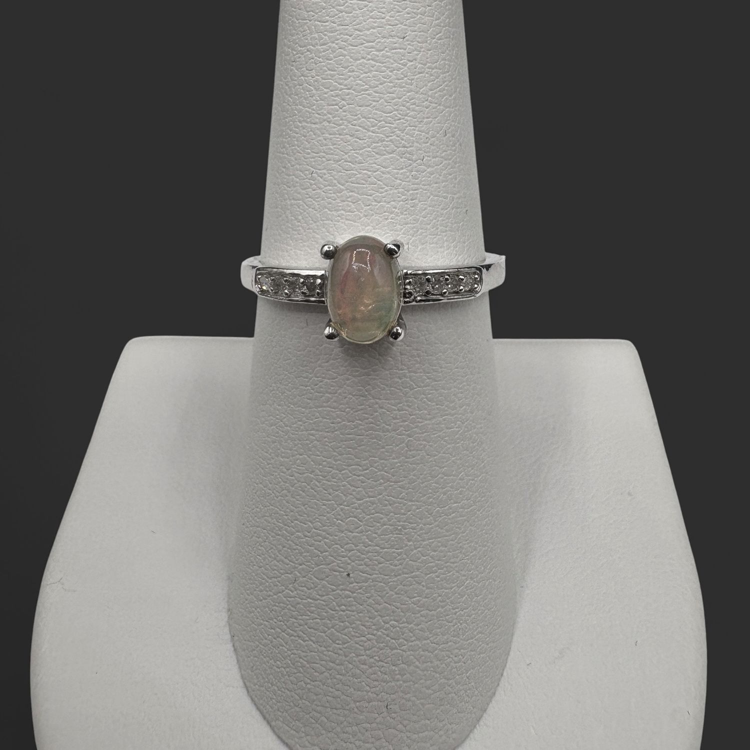 STERLING OPAL &amp; DIAMOND RING SIZE 7