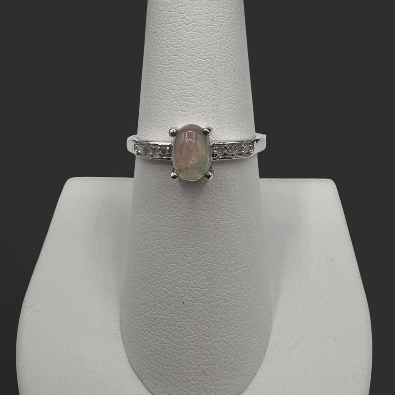 STERLING OPAL &amp; DIAMOND RING SIZE 7