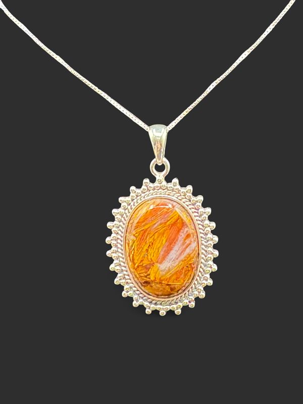 STERLING PIETERSITE CABOCHON PENDANT ON 24" CHAIN