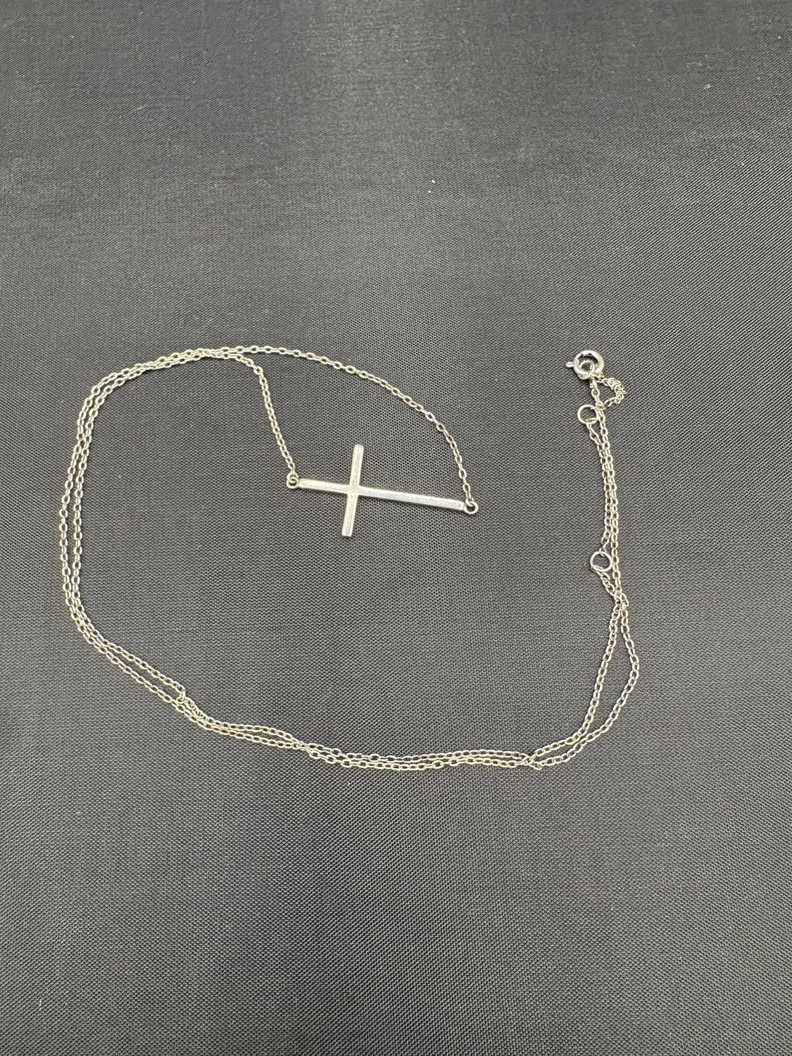 STERLING SIDEWAYS CROSS NECKLACE 20"