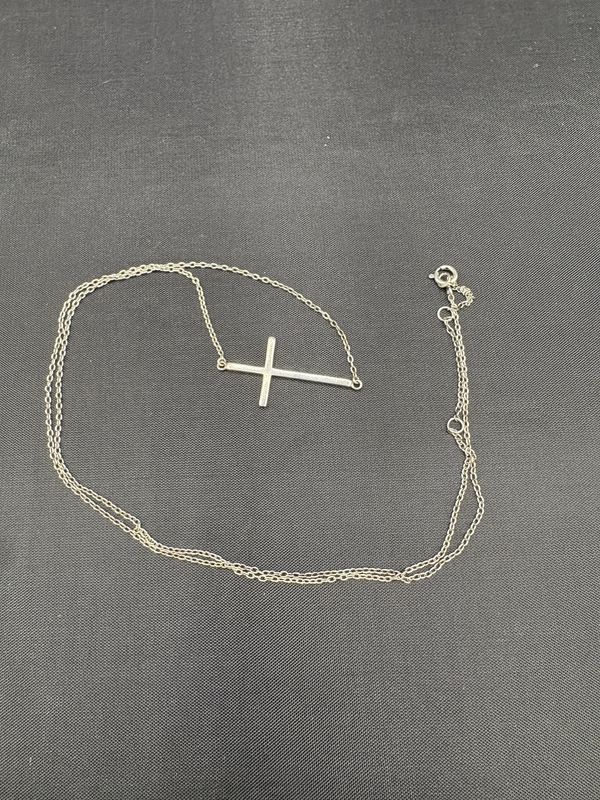 STERLING SIDEWAYS CROSS NECKLACE 20"