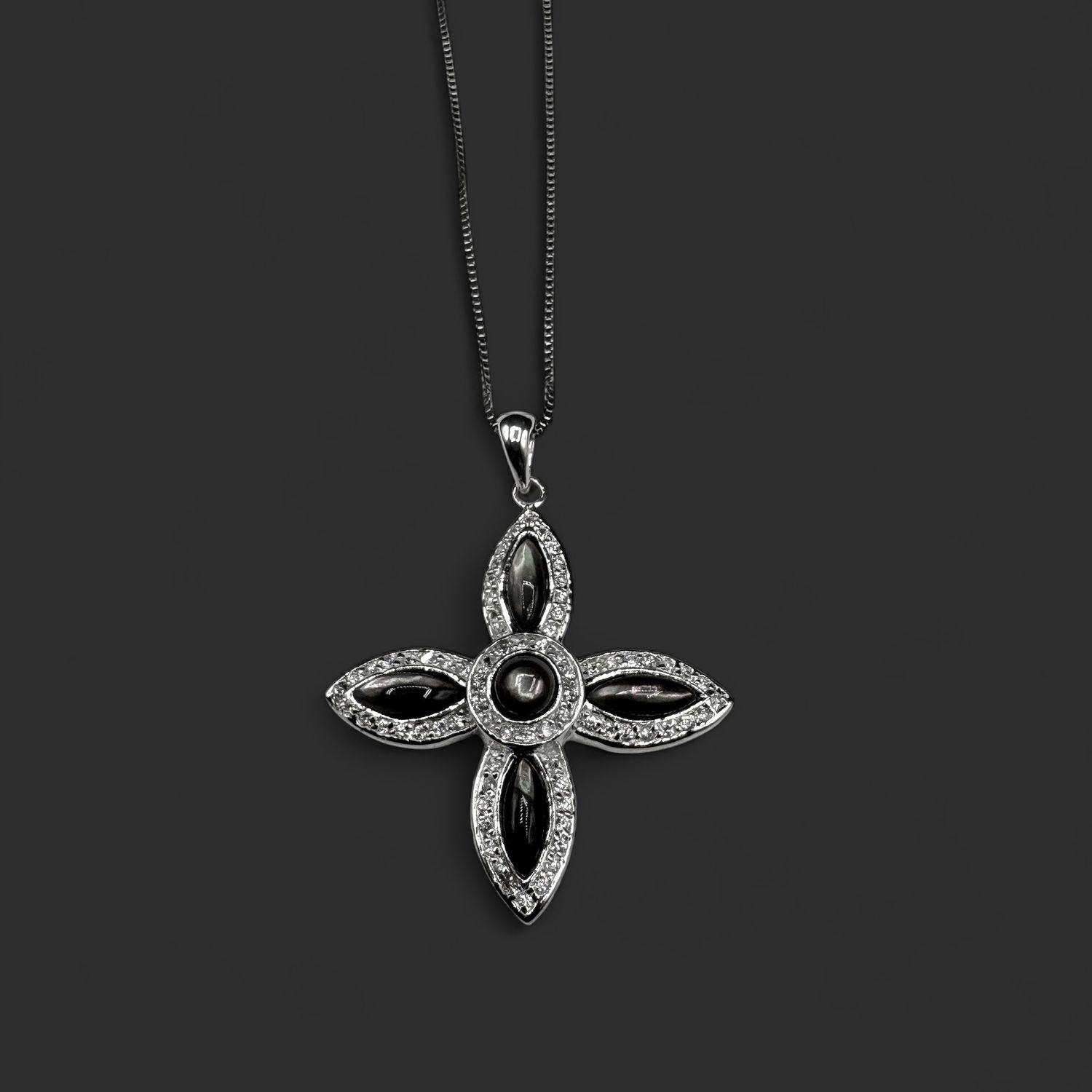 STERLING BROWN MOTHER OF PEARL &amp; CZ CROSS PENDANT WITH 20" CHAIN