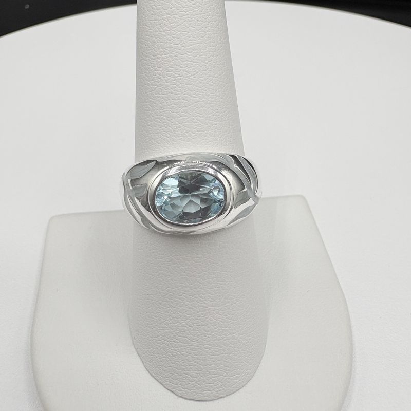 STERLING BLUE TOPAZ WITH BLUE ENAMEL RING SIZE 8