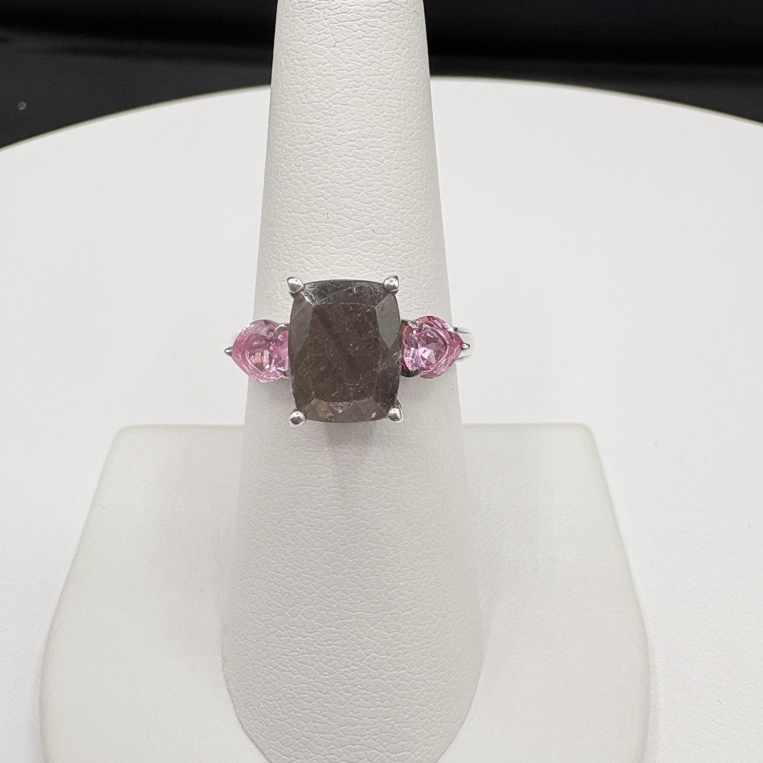 STERLING BROWN &amp; PINK CZ HEART RING SZ 7