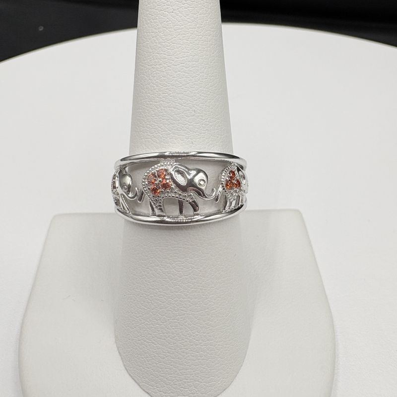 STERLING ORANGE STONE ELEPHANT RING SIZE 8