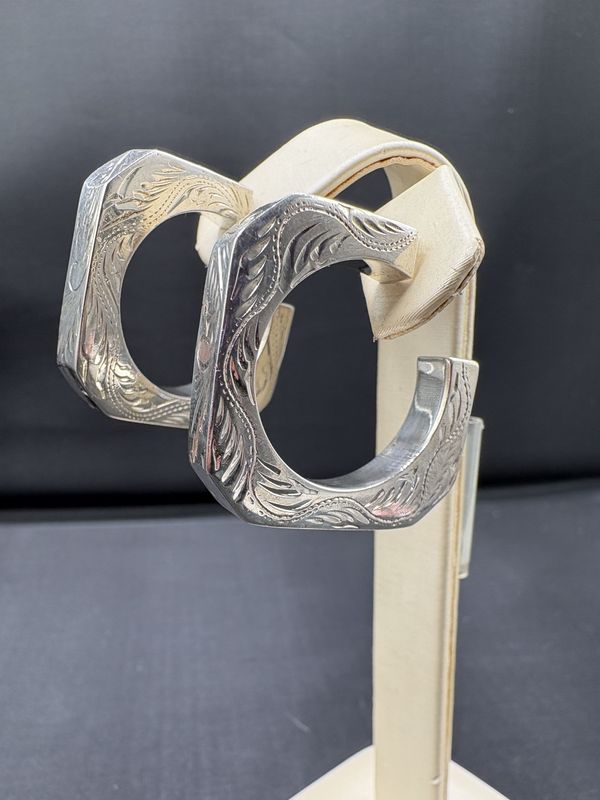 STERLING SQUARE ETCHED HOOPS