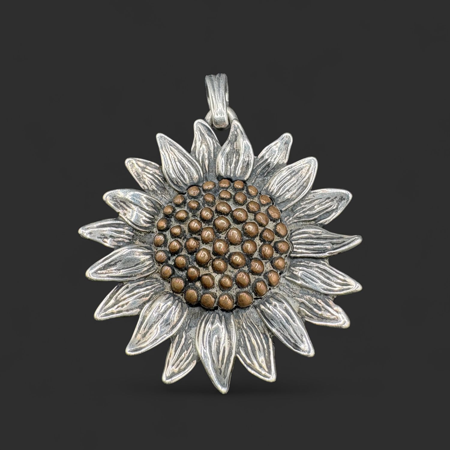 STERLING SUNFLOWER PENDANT WITH BRONZE ACCENT