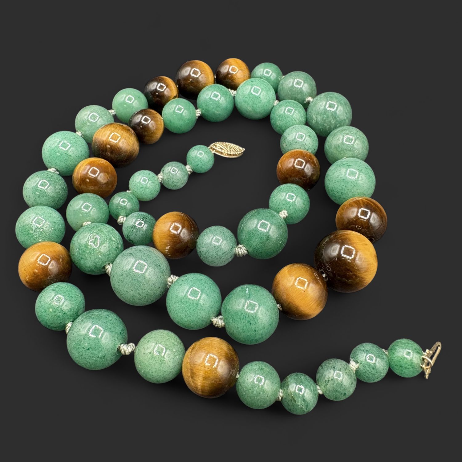 14K CLASP GOLDEN TIGER'S EYE &amp; ADVENTURINE NECKLACE