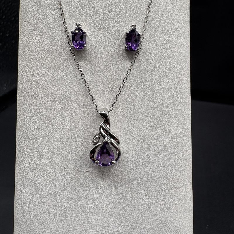 14K AMETHYST &amp; DIAMOND EARRINGS/WHITE GOLD