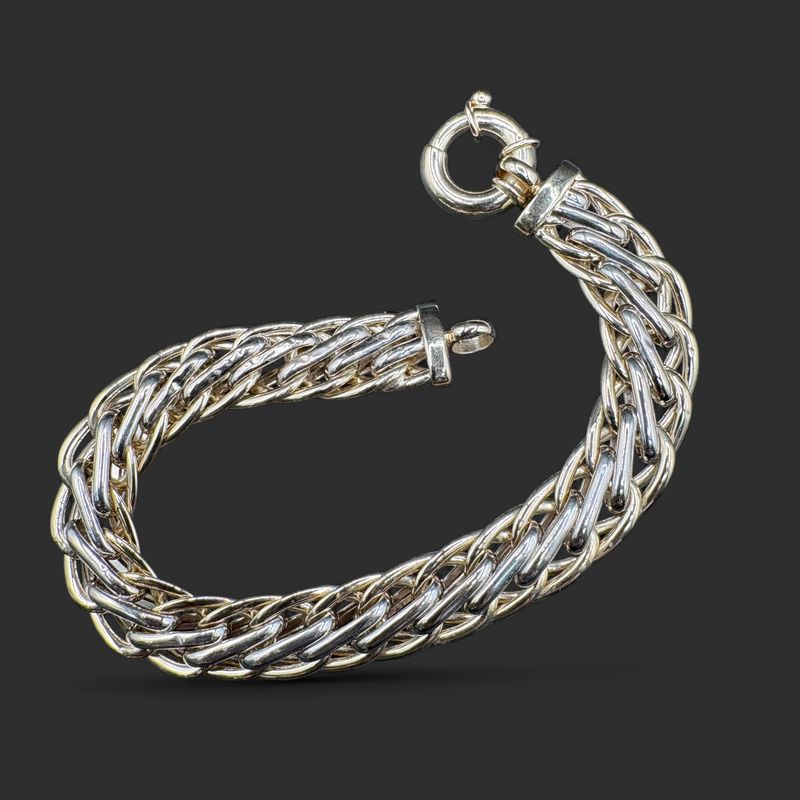 14K TWO TONE WOVEN BRACELET WITH TOGGLE CLASP 7"