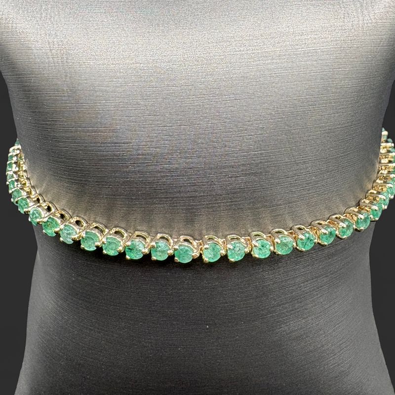 14K EMERALD TENNIS BRACELET/YELLOW GOLD  7.5"