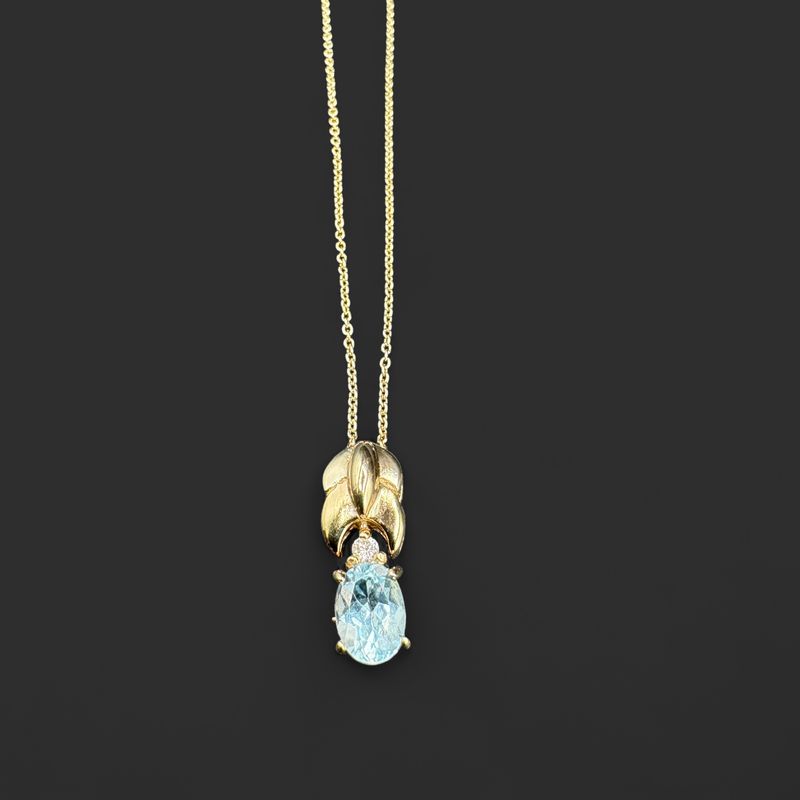 STERLING BLUE TOPAZ &amp;CZ PENDANT WITH 18" CHAIN