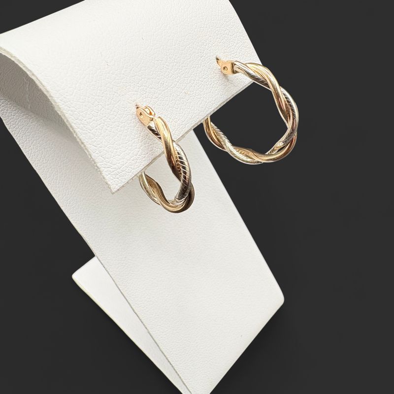 14K TWO TONE TWISTED HOOP EARRINGS