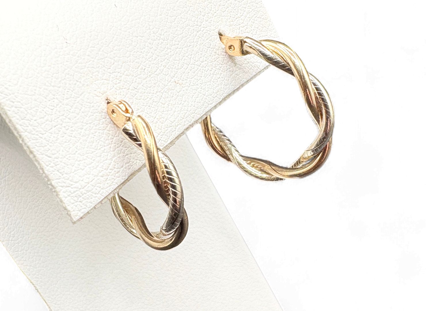 14K TWO TONE TWISTED HOOP EARRINGS