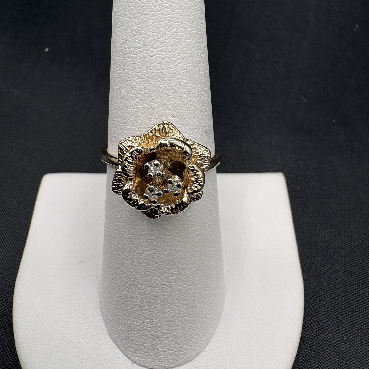 14K ROSE &amp; DIAMOND RING/YELLOW GOLD SIZE 7