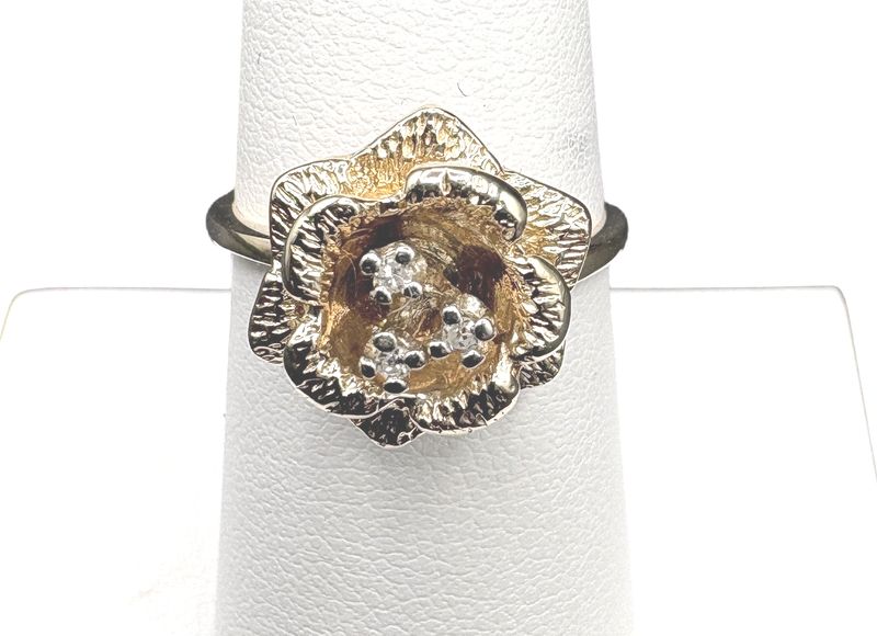 14K ROSE &amp; DIAMOND RING/YELLOW GOLD SIZE 7