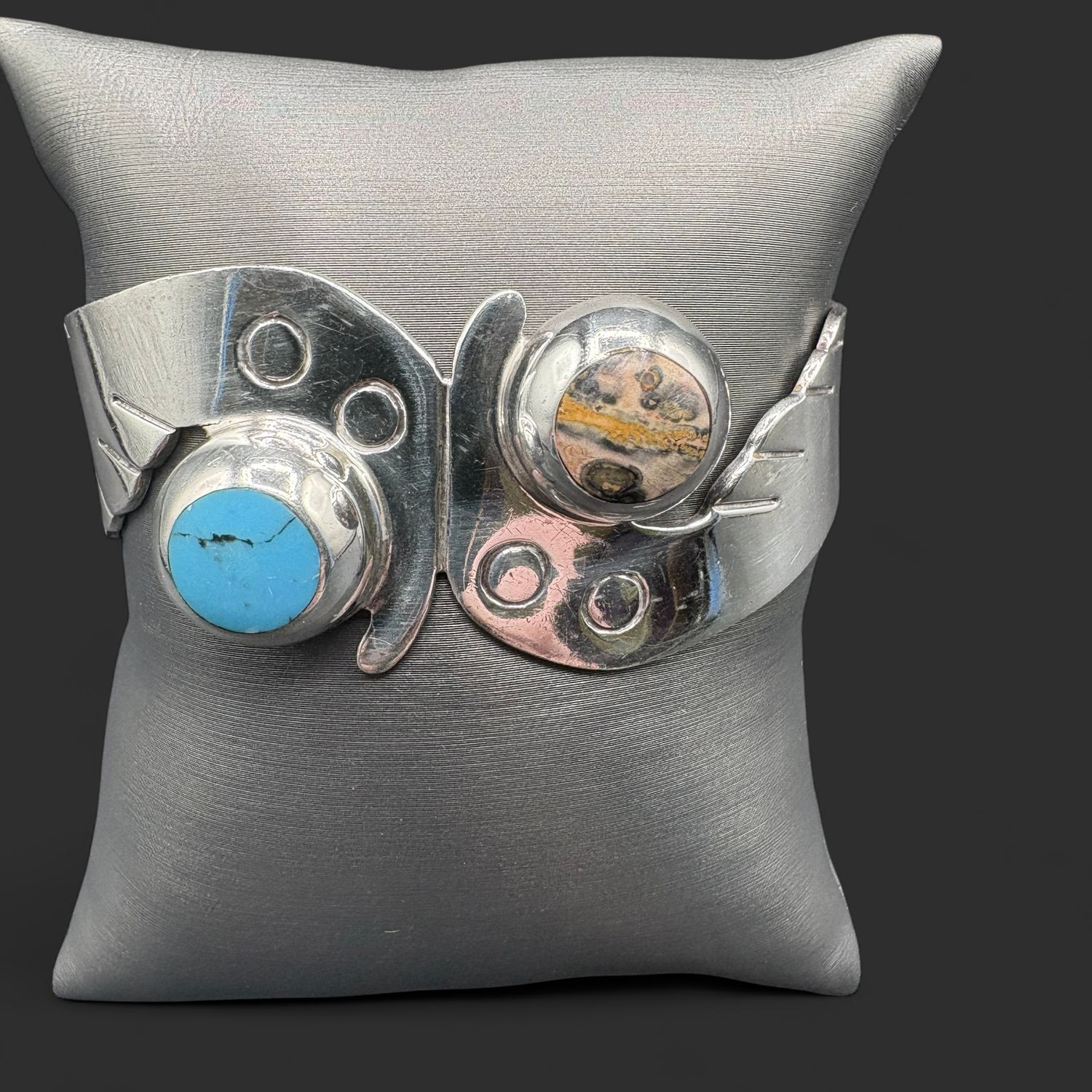 STERLING JASPER &amp; TURQUOISE CUFF