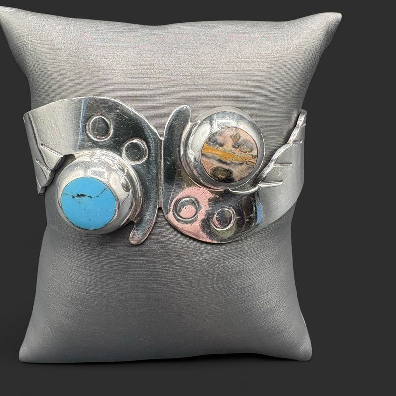 STERLING JASPER &amp; TURQUOISE CUFF