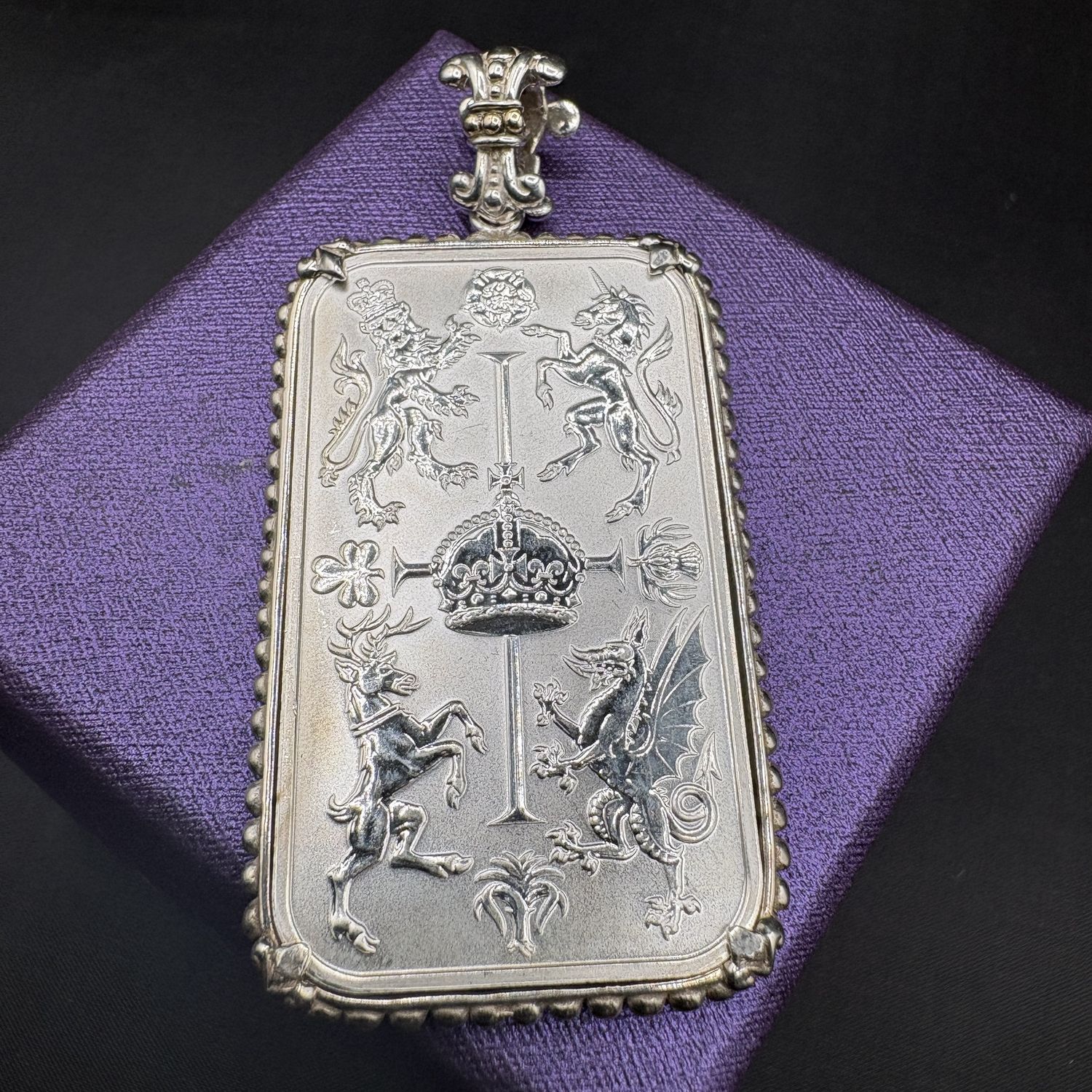 STERLING ROYAL MINT 1 OZ BAR CREST PENDANT