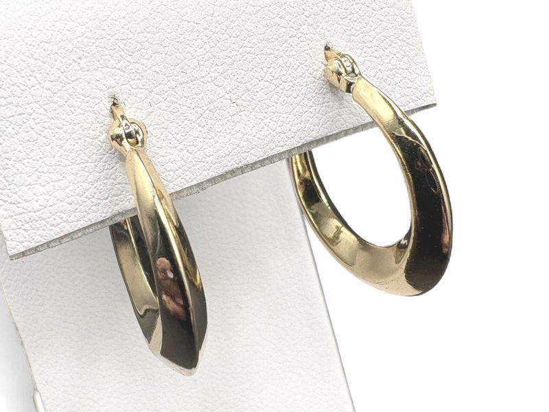STERLING GOLD PLATED BEVELED EDGE HOOP EARRING