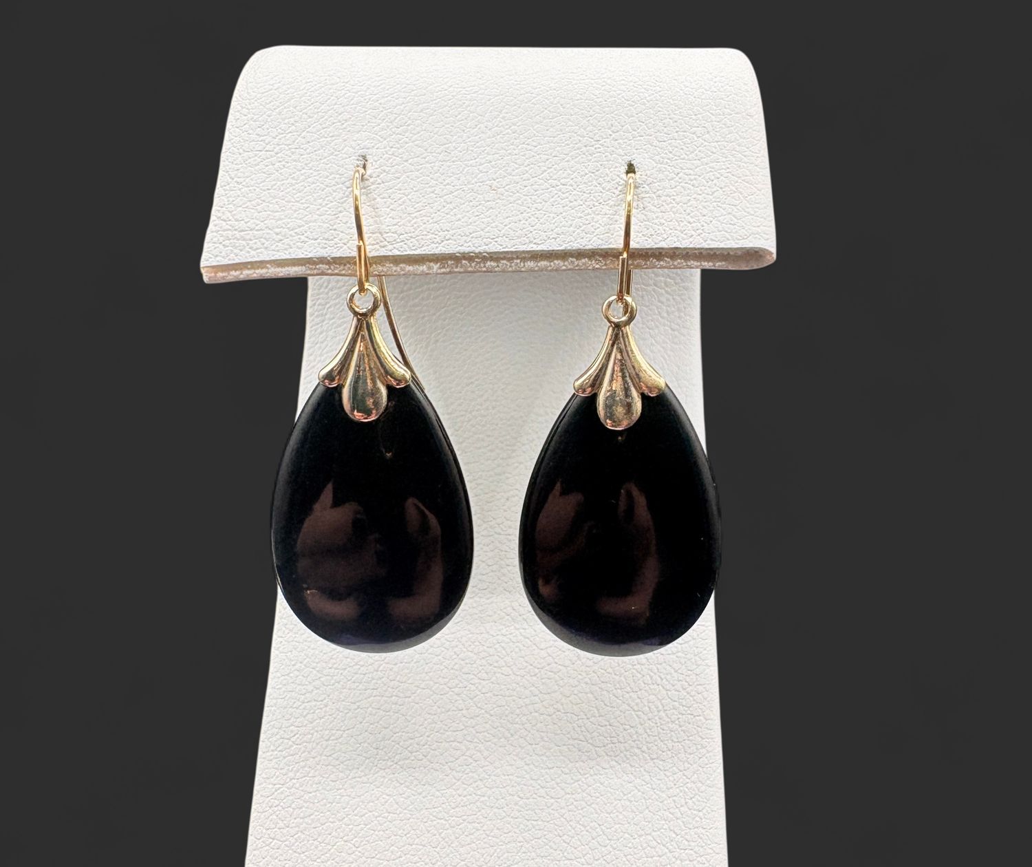 10K WIRE ONYX DANGLE EARRING/YELLOW GOLD