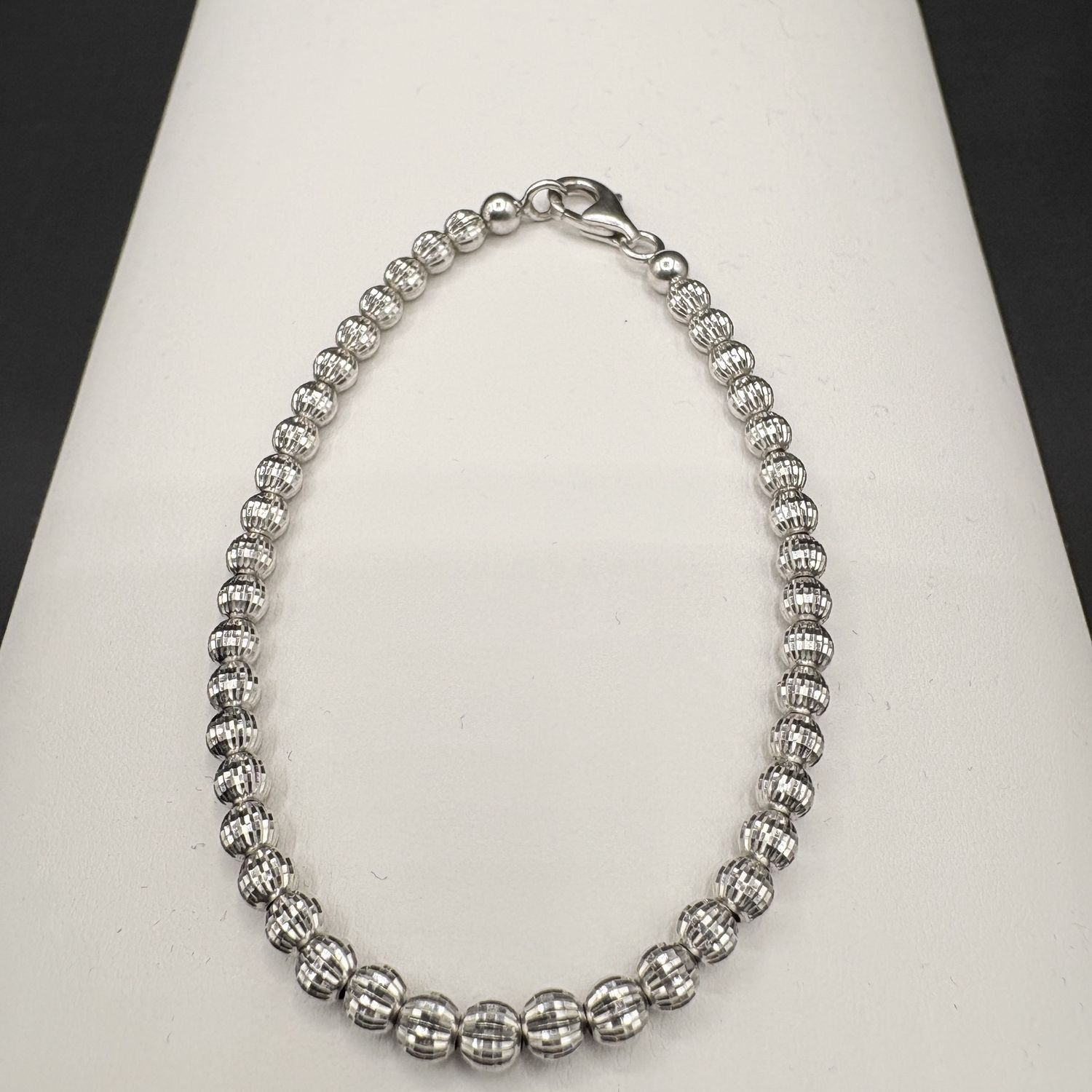 STERLING DIAMOND CUT MOON BEAD BRACELET 7"