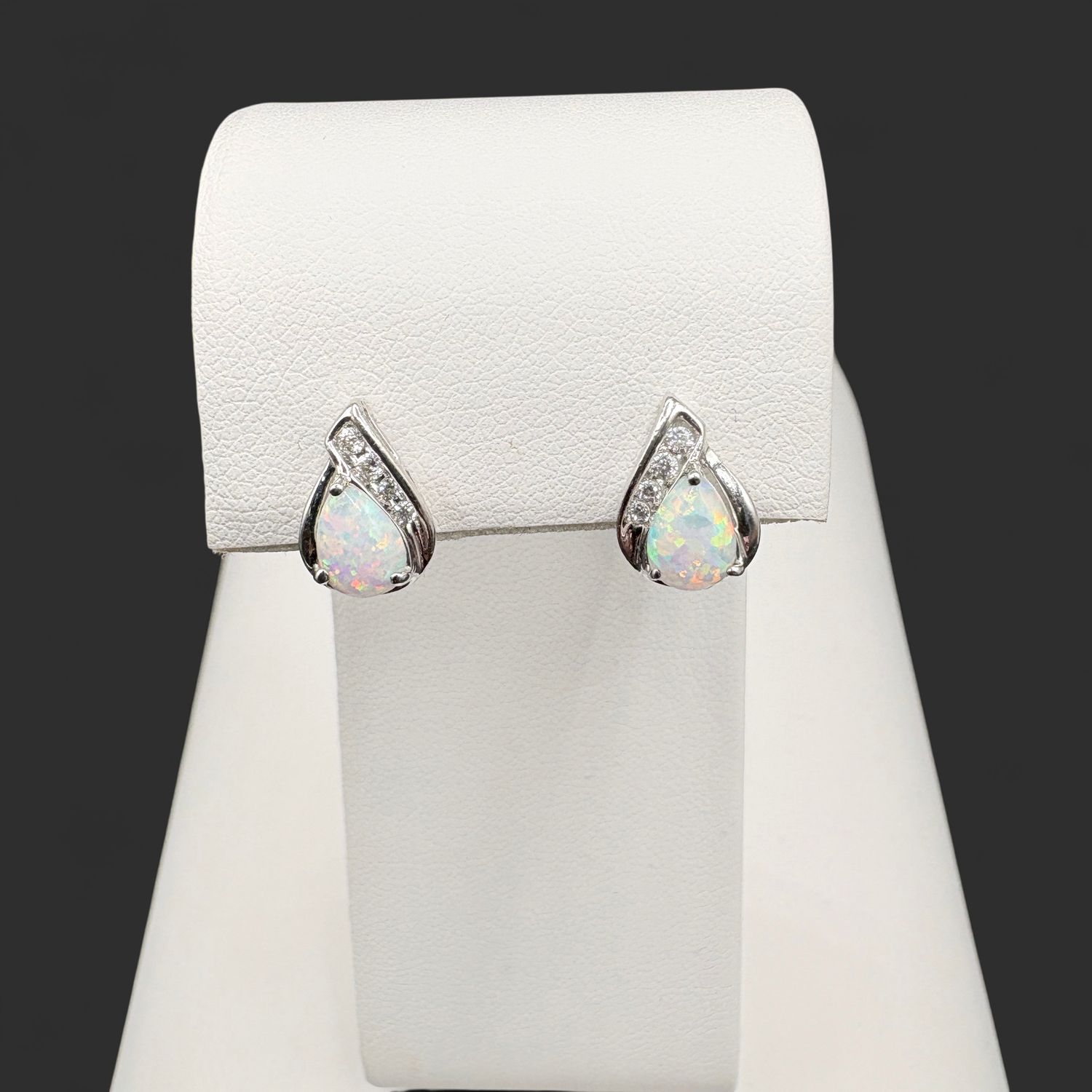 STERLING OPAL AND CZ EARRING