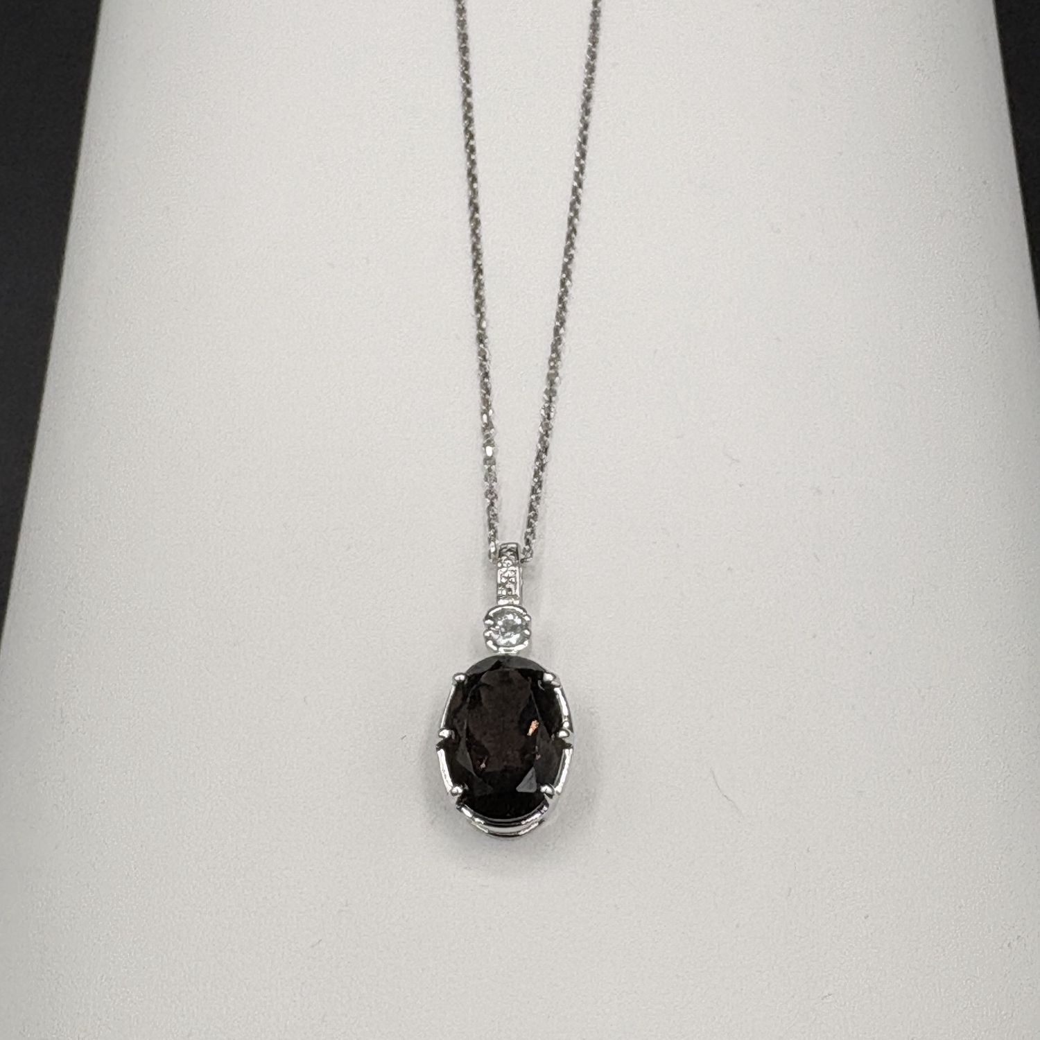 STERLING SMOKEY TOPAZ PENDANT AND CHAIN 18"