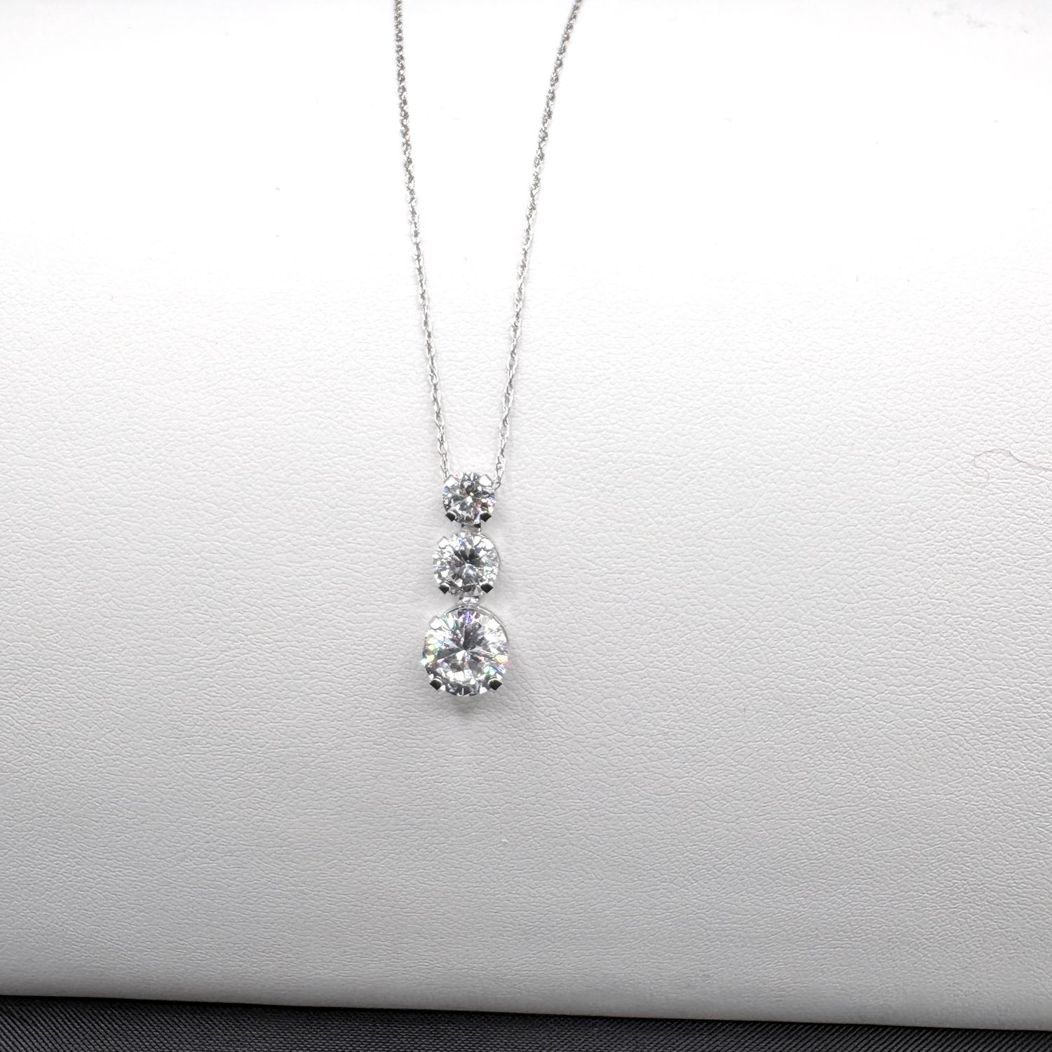 10K 3 TRIPLE STONE CZ PENDANT IN WHITE GOLD  WITH NECKLACE 18"